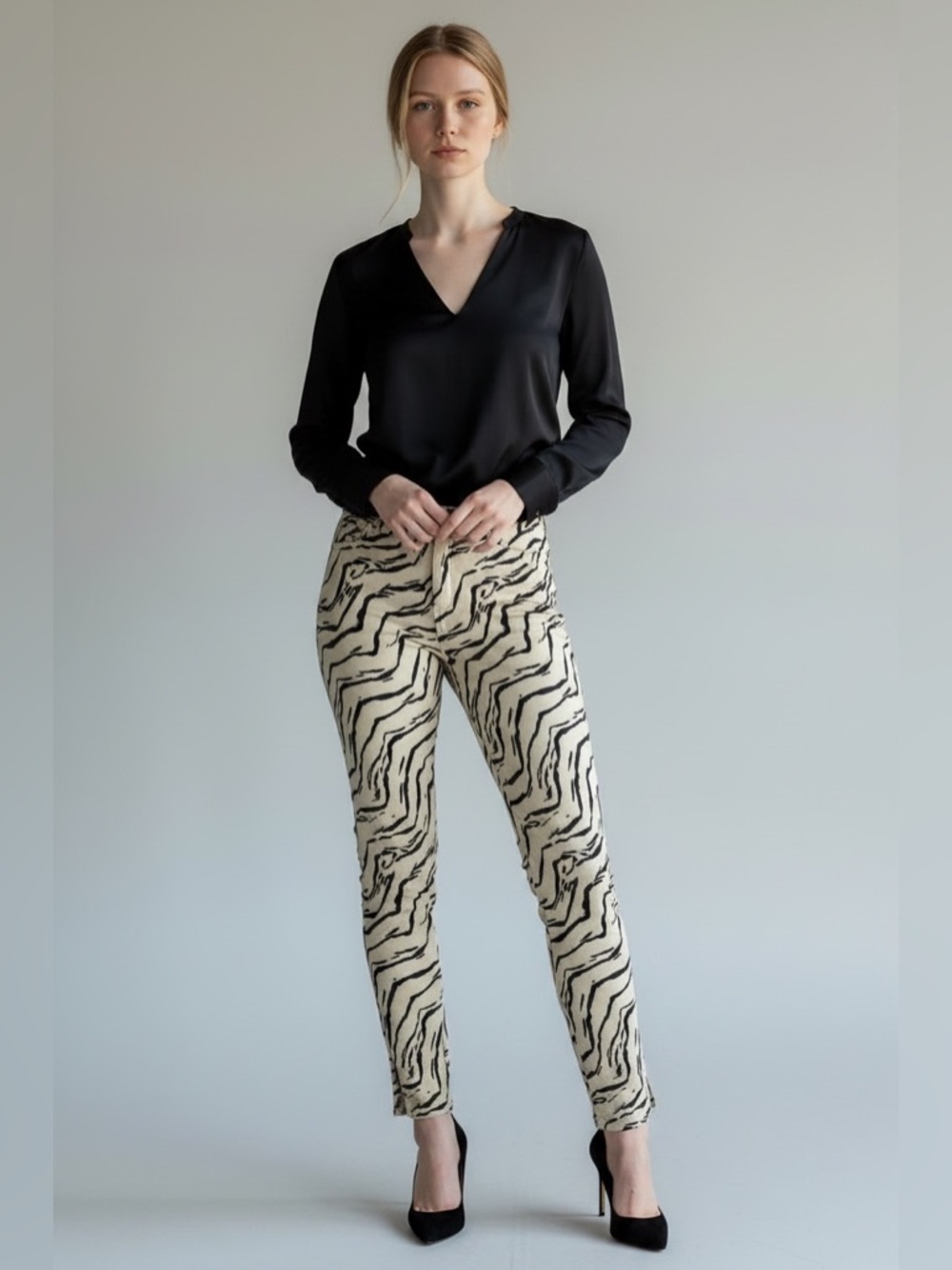 WeWoreWhat Dark Brown & Cream Zebra-Print Skinny Legging Jeans Women’s 27
